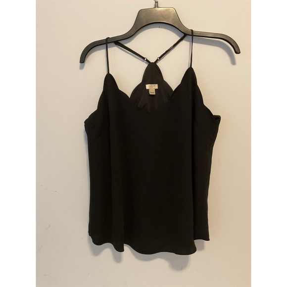 J.CREW Tops - J. Crew Womens Blouse Tank Top Sleeveless Sz 12 Black Scallopped Edge Pullover